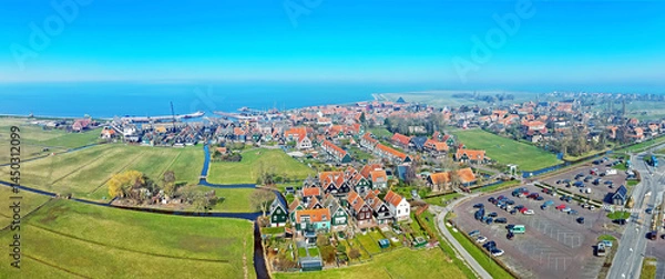 Fototapeta Aerial panorama from the historical town Marken at the IJsselmeer in the Netherlands