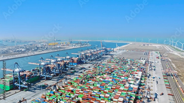 Fototapeta Aerial from industry in the harbor from Rotterdam in the Netherlands