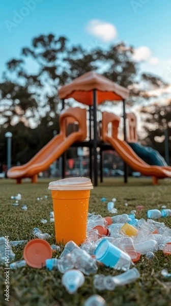 Fototapeta Playground Plastic Pollution in Public Recreational Spaces