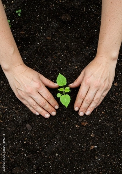 Fototapeta Hands Planting Seedling Representing Growth and Nurturing