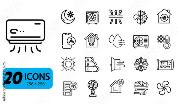 Fototapeta Set of 20 Air Conditioning and Climate Control Icons, Outline Style, 256x256 Pixels