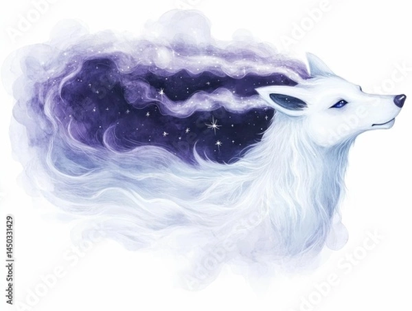 Fototapeta An ethereal and fantastical creature with a flowing mane of stars and a sparkling tail  drifting through a bold  vibrant  and dreamlike night sky painted in contrasting shades of a cosmic galaxy
