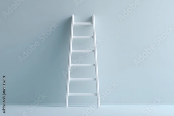 Fototapeta single ladder leading upwards in empty white room symbolizes ambition and career growth