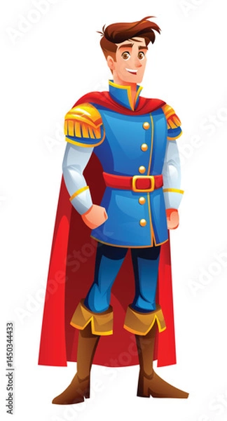 Fototapeta Prince in royal outfit with a cape. Vector cartoon character illustration