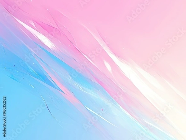 Fototapeta Abstract background featuring flowing, iridescent translucent waves in pastel pink and light blue, resembling silk, glass, or ethereal light. 