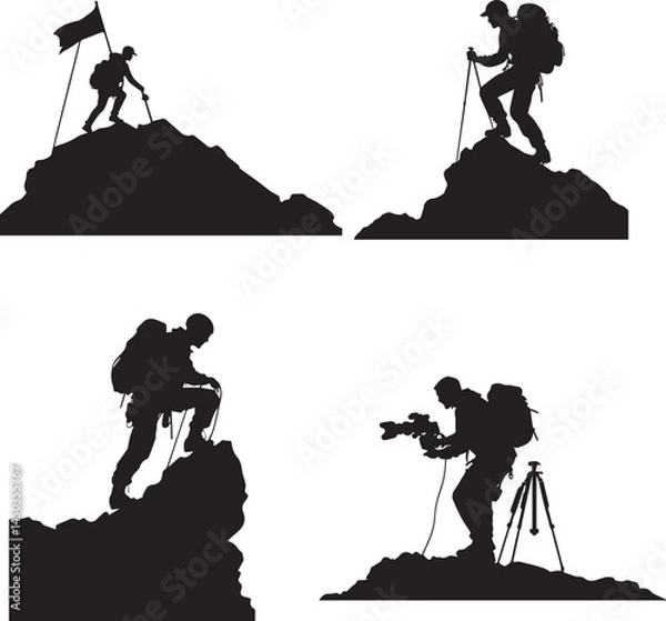 Fototapeta Journalist Climbing over Obstacles Rock silhouette vector
