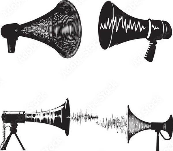 Fototapeta Megaphone with sound waves represent noise vector silhouette