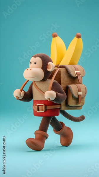 Obraz 3d animated monkey adventurer with fun banana backpack concept