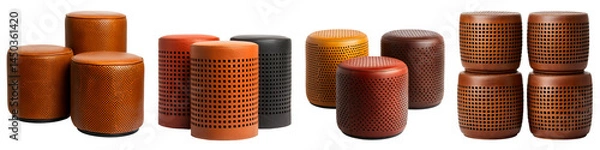 Fototapeta Assorted ceramic pottery containers and stools in various shapes and colors. long_title:A collection of handmade ceramic vessels, vases, and stools in