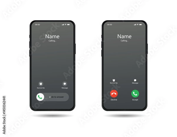 Fototapeta SmartPhone Call Screen Concept UI. Incoming Call Screen Template. Smartphone. Android. Phone. UI. UX.	