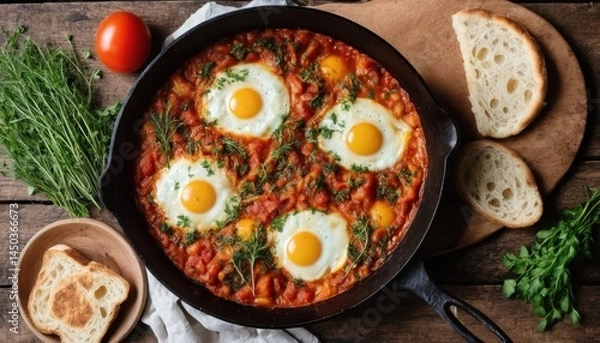 Fototapeta This plate features a meat and egg dish with fried and scrambled options, some including cheese