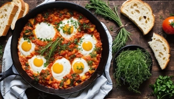 Fototapeta This plate features a meat and egg dish with fried and scrambled options, some including cheese