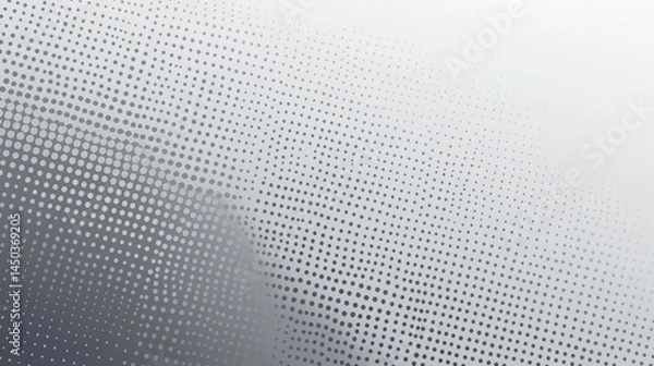 Fototapeta Abstract background texture featuring a diagonal halftone dot pattern fading from dark grey to light grey on a white surface. 