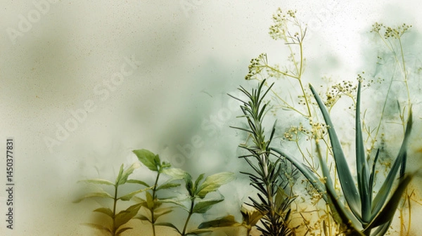 Fototapeta Fresh green herbs in soft natural light with blurred background