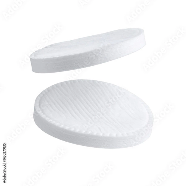 Fototapeta Two white cotton pads floating on transparent background
