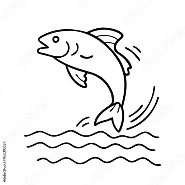 Fototapeta fish jumping out of water icon, fish jumping out of water line art - simple line art of fish jumping out of water, perfect for fish jumping out of water logos and icons