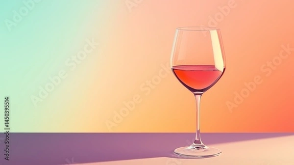 Fototapeta A glass of rose wine stands against a gradient pastel background with soft shadows