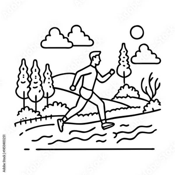 Fototapeta jogging along a river icon, jogging along a river line art - simple line art of jogging along a river, perfect for jogging along a river logos and icons