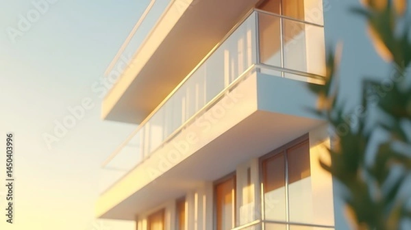 Obraz modern apartment exterior with balconies and natural lighting, architectural render,