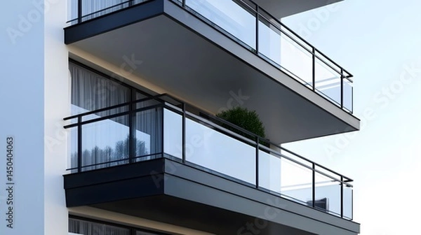 Obraz modern apartment exterior with balconies and natural lighting, architectural render,