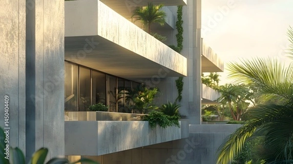 Obraz modern apartment exterior with balconies and natural lighting, architectural render,