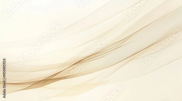 Fototapeta Elegant abstract background featuring smooth, flowing translucent waves composed of fine lines in soft beige and brown tones.