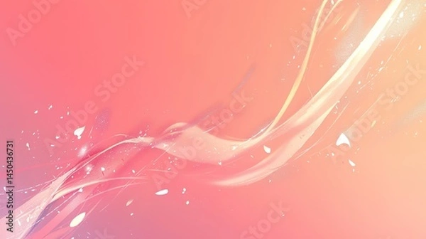 Fototapeta Abstract background design featuring delicate, flowing translucent waves in soft pink and orange pastel hues with subtle sparkles.