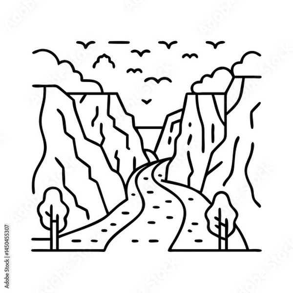 Obraz trail through canyon icon, trail through canyon line art - simple line art of trail through canyon, perfect for trail through canyon logos and icons