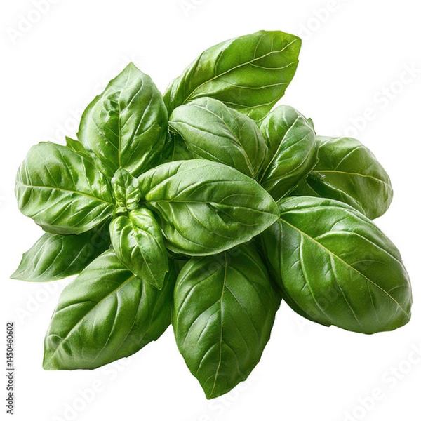 Fototapeta Fresh green basil leaves close up photography for cooking ingredients and culinary herb usage on black background on transparent background