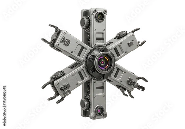 Fototapeta Futuristic Robotic Surveillance System with Multiple Cameras and Articulated Arms