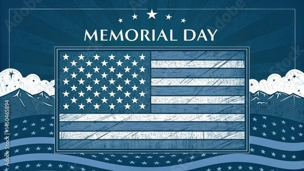 Obraz Memorial Day Design Featuring USA Flag and Mountains Generative AI