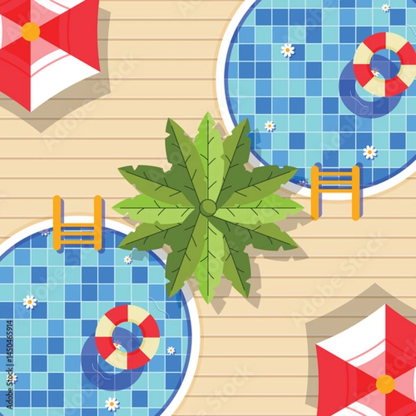 Obraz Two Circular Swimming Pool Top View Illustration
