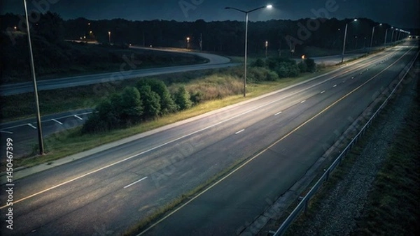 Obraz Nighttime View of a Quiet Highway With Low Traffic Flow Generative AI