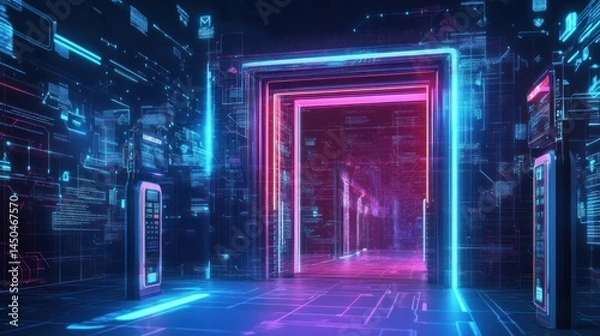 Fototapeta Futuristic server room, data center, network