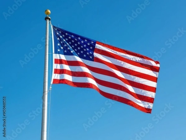 Obraz Waving American Flag Against a Clear Blue Sky at Noon Generative AI