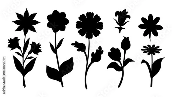 Fototapeta set of flowers silhouette vector on tranparent background