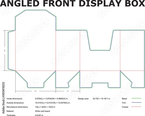 Fototapeta Angled Front Display Box Packaging Diecut Template Blueprint Vector Layout