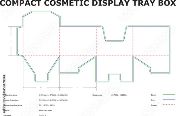 Obraz Technical Vector Drawing for Compact Cosmetic Display Tray Box Packaging Design