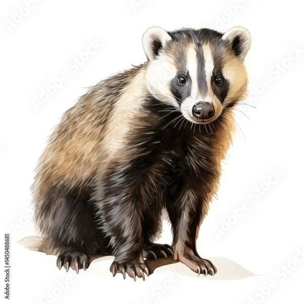 Fototapeta Wild Badger watercolor style on white background