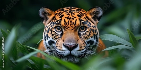 Fototapeta Stalking Jaguar in Lush Jungle Wildlife Photography Close-Up View Nature's Hidden Beauty