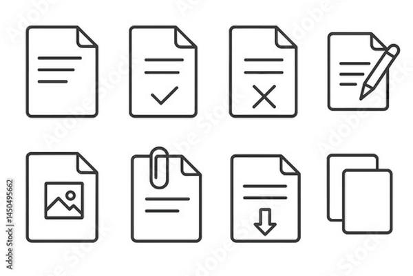 Fototapeta Flat vector illustration displaying various document icons in a clean and simplistic design suitable for digital media use