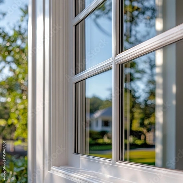 Fototapeta Exterior View of a White Gridded Window