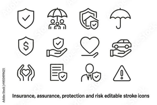 Fototapeta Flat vector icons representing insurance, protection, and risk management in a simple and clear design