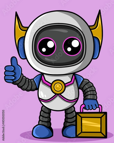 Obraz Funny robot thumbs up bring a bag