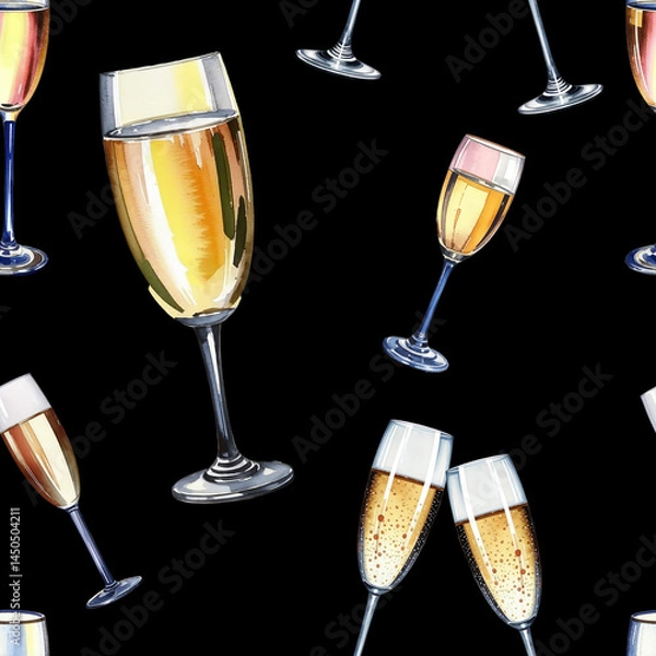 Fototapeta a glass of champagne, a glass for a holiday, a birthday, a new year. seamless texture, pattern, illustration. artificial intelligence generator, AI, neural network image. background for the design