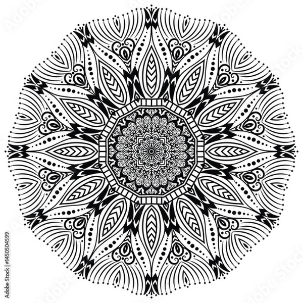 Fototapeta Beautiful Mandala Pattern Design. Tattoo design, mandala patterns, Arabic patterns, Rangoli, Alpona, Kolam, Paisley line art.  