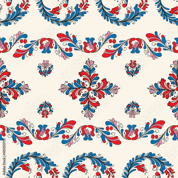 Obraz Decorative background illustration inspired from Korond, Transylvania traditional ceramics, tile works and pottery. Editable seamless vector pattern.