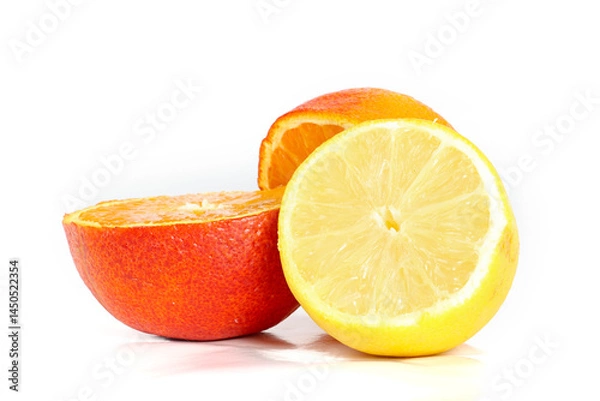 Obraz Assorted citrus fruits including lemons, oranges, and limes isolated on a white background, vibrant and fresh