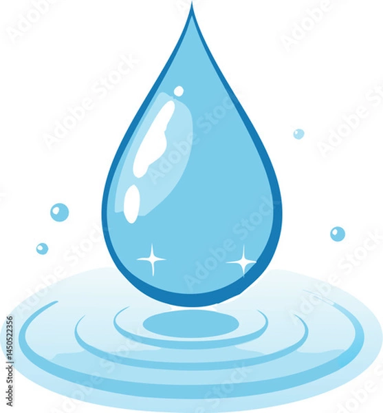 Obraz A single highly detailed water droplet falling into a pool with ripples, isolated on black