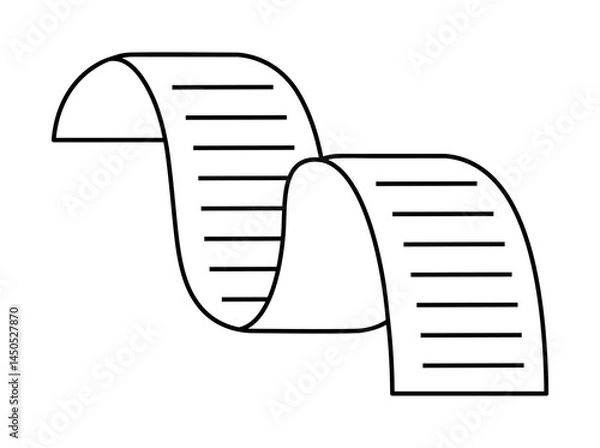 Obraz Hand drawn cute outline illustration long document with note. Flat vector scroll of paper sticker line art doodle. Big plan. Tiring todo list icon. Extensive shopping list or receipt concept. Isolated